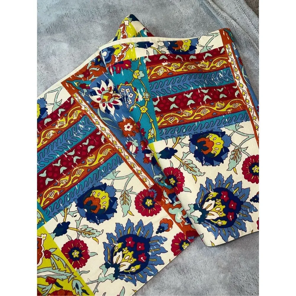 World Market Table Runner 16x90” Teal Florals Italy